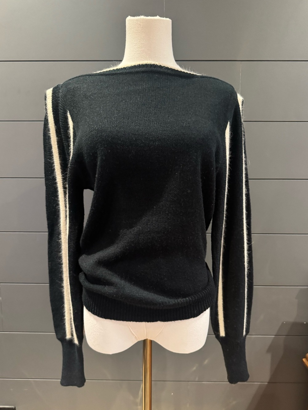 NUGGETS Vintage Black Knit Sweater with Cream Trim